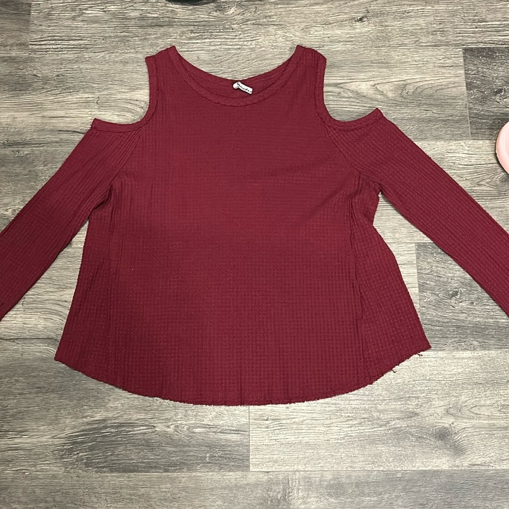 Burgundy Cold Shoulder Blouse